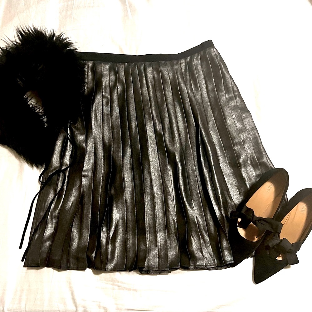 Lands End Petite Metallic Woven Pleated Midi Skirt
